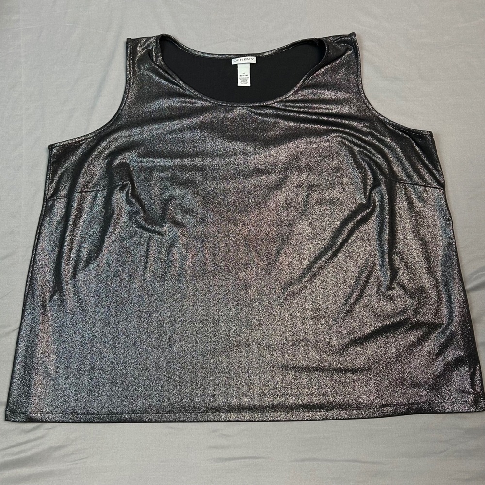 Catherines Womens Tank Top 4X 30/32W Black Silver Metallic Glitter Sleeveless